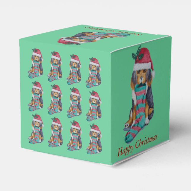 cute black and brown puppy looking festive favour box (Back Side)