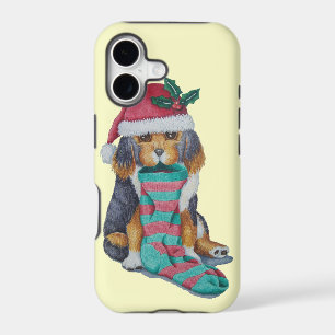 cute black and brown puppy with christmas