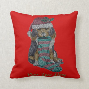cute black and brown puppy with christmas stocking cushion