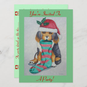 cute black and brown puppy with christmas stocking invitation