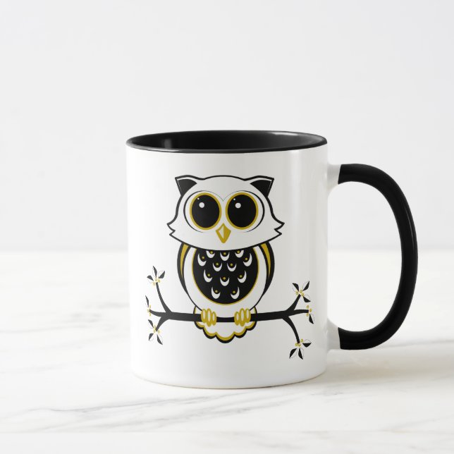 Cute Black and Gold Cartoon Owl Mug (Right)