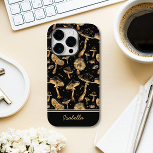 Cute Black and Gold Mushroom Personalised Case-Mate iPhone 14 Pro Case