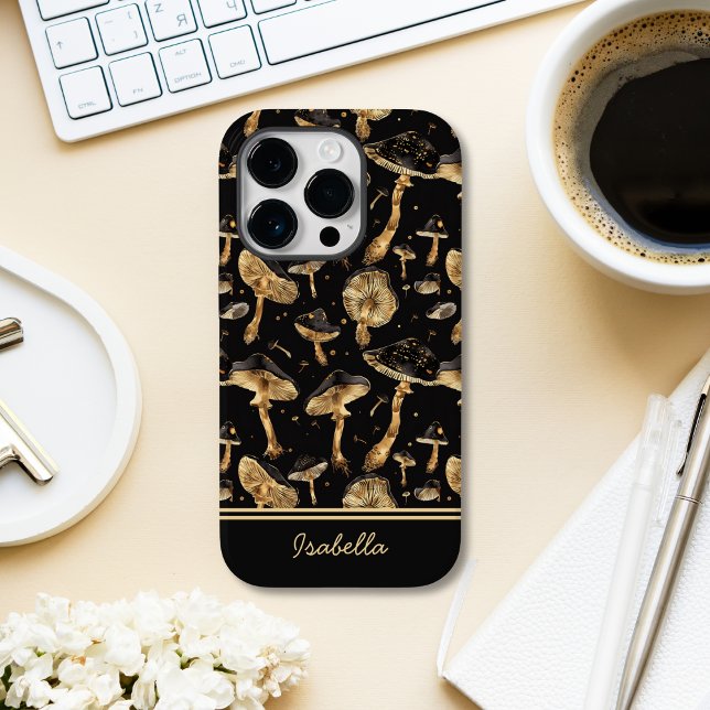 Cute Black and Gold Mushroom Personalised Case-Mate iPhone Case (Creator Uploaded)