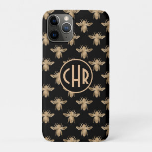 Cute Black And Gold Queen Bee Monogram Case-Mate iPhone Case