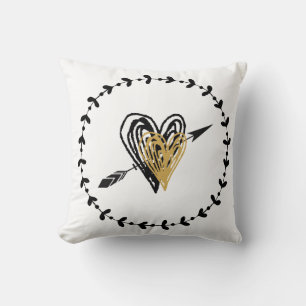 Cute Black and Gold Sketched Hearts Cushion