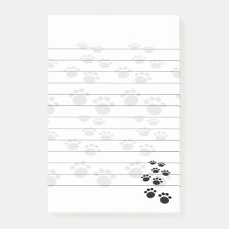 Cute Black And Grey Cartoon Pet Paw Trail Lined Post-it Notes