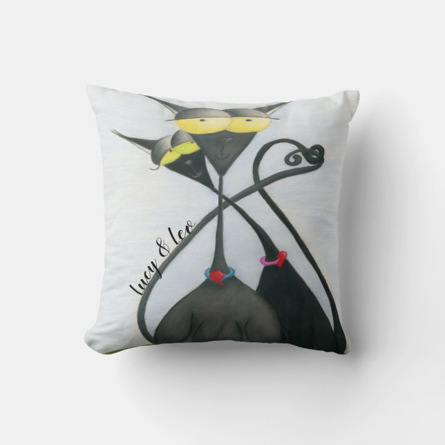 Cute Black and Grey Cat Cartoon Cushion (Front)