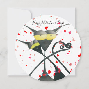 Cute Black and Grey Cat Cartoon Holiday Card