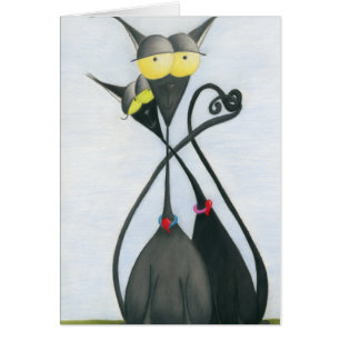 Cute Black and Grey Cat Cartoon Note Cards