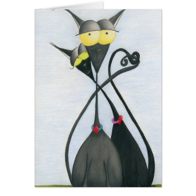 Cute Black and Grey Cat Cartoon Note Cards (Front)