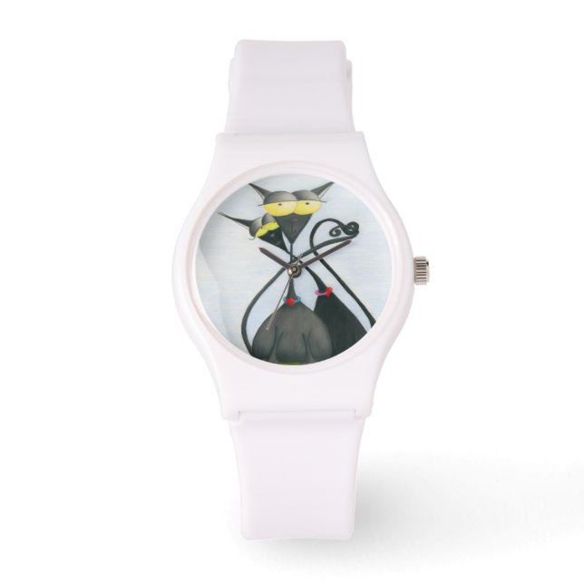 Cute Black and Grey Cat Cartoon Watch (Front)