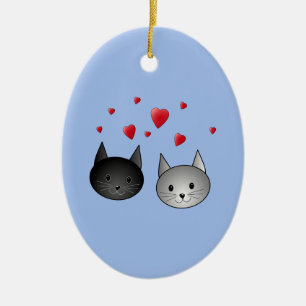 Cute Black and Grey Cats, with Hearts. Ceramic Ornament