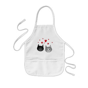 Cute Black and Grey Cats, with Hearts. Kids Apron