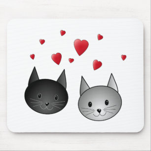 Cute Black and Grey Cats, with Hearts. Mouse Pad