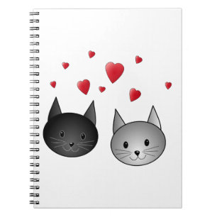 Cute Black and Grey Cats, with Hearts. Notebook
