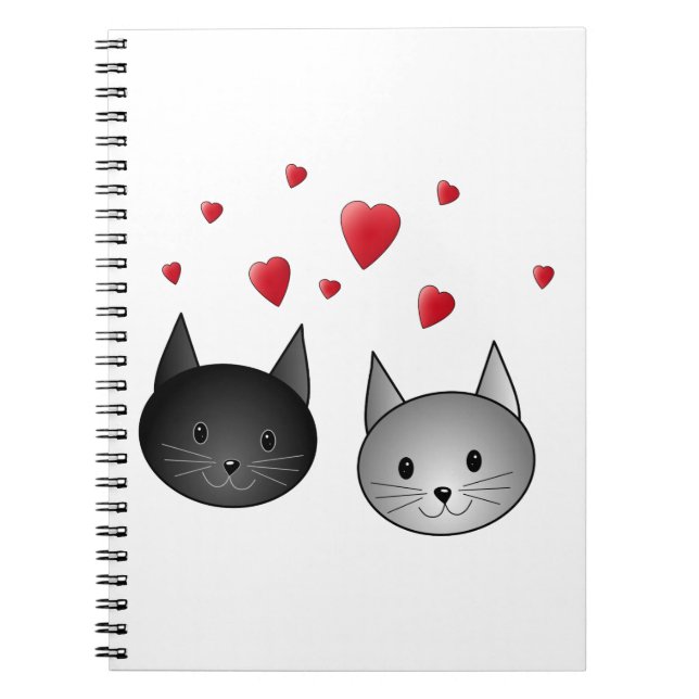 Cute Black and Grey Cats, with Hearts. Notebook (Front)