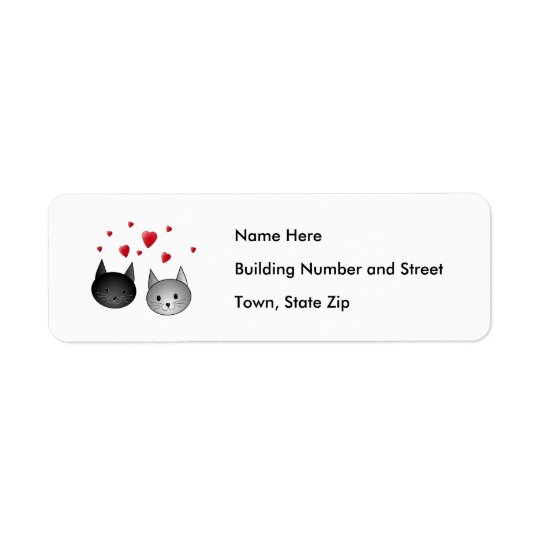 Cute Black and Grey Cats, with Hearts. Return Address Label