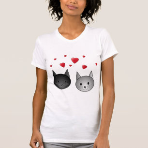 Cute Black and Grey Cats, with Hearts. T-Shirt