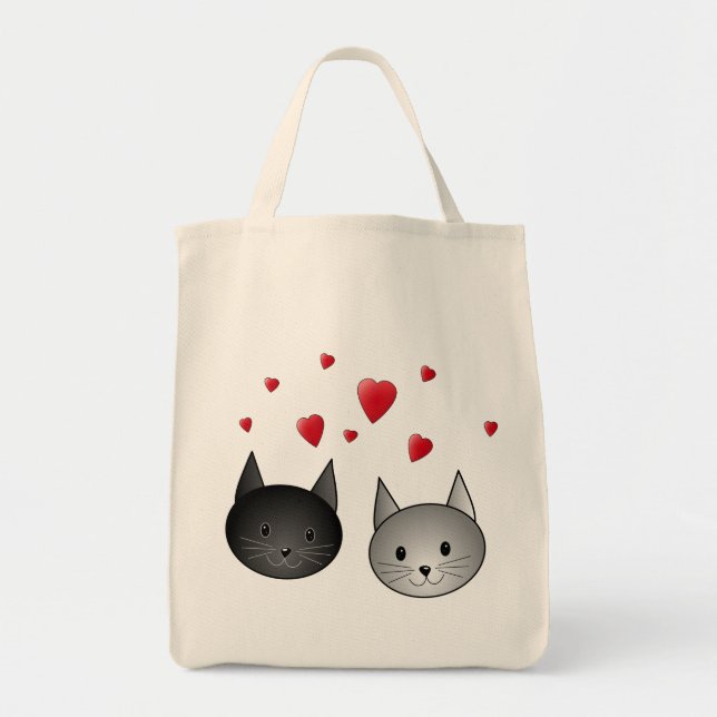 Cute Black and Grey Cats, with Hearts. Tote Bag (Front)