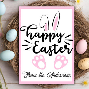 Cute Black and Pink Bunny Happy Easter Custom Holiday Card