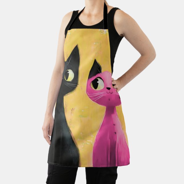 Cute Black and Pink Cat Tote Apron (Insitu)