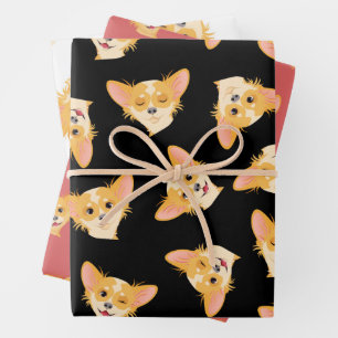 Cute Black and Pink Chihuahua Pattern  Wrapping Paper Sheet
