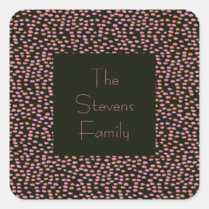 Cute Black and Pink Dot Pattern Personalised Name Square Sticker
