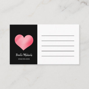 Cute Black and Pink Heart Contact Visiting Card