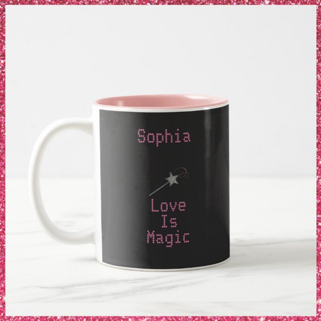 Cute Black and Pink Love Is Magic Two-Tone Coffee Mug (Creator Uploaded)