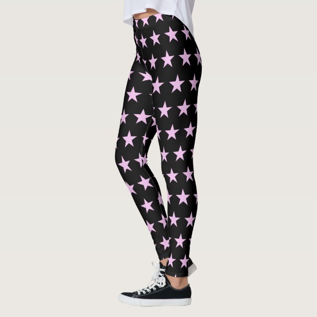Cute Black and Pink Star Print Leggings (Left)