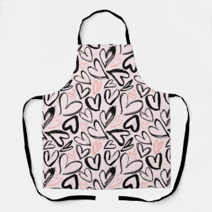 Cute black and pink valentines day hearts apron