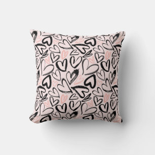 Cute black and pink valentines day hearts cushion