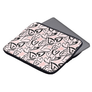 Cute black and pink valentines day hearts laptop sleeve