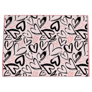 Cute black and pink valentines day hearts large gift bag