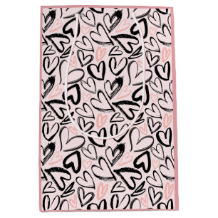 Cute black and pink valentines day hearts medium gift bag