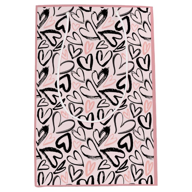 Cute black and pink valentines day hearts medium gift bag (Front)