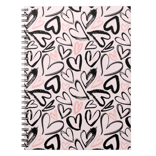 Cute black and pink valentines day hearts notebook (Front)