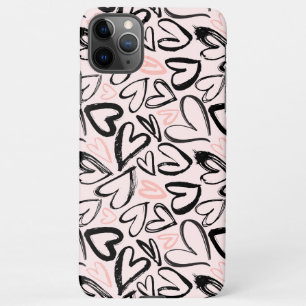 Cute black and pink valentines day hearts pattern iPhone 11Pro max case