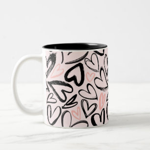 Cute black and pink valentines day hearts Two-Tone coffee mug