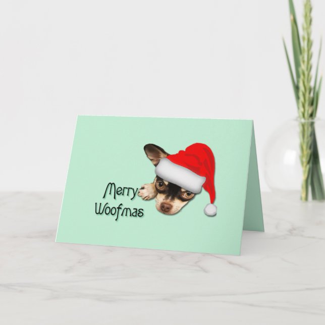 Cute Black and Tan Chihuahua Puppy with Santa Hat Card (Front)