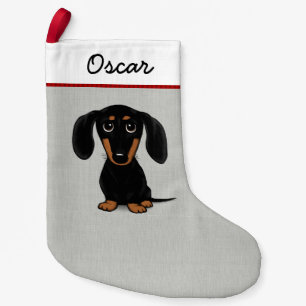 Cute Black and Tan Dachshund Cartoon Wiener Dog Small Christmas Stocking