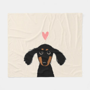 Cute Black and Tan Dachshund Dog with Heart Fleece Blanket