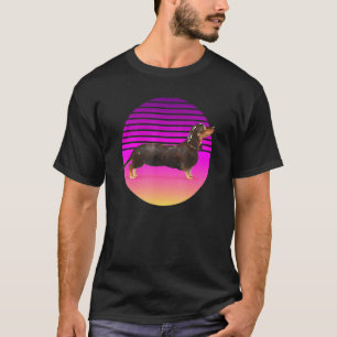 Cute Black And Tan Dachshund Puppy Pink Retro Suns T-Shirt