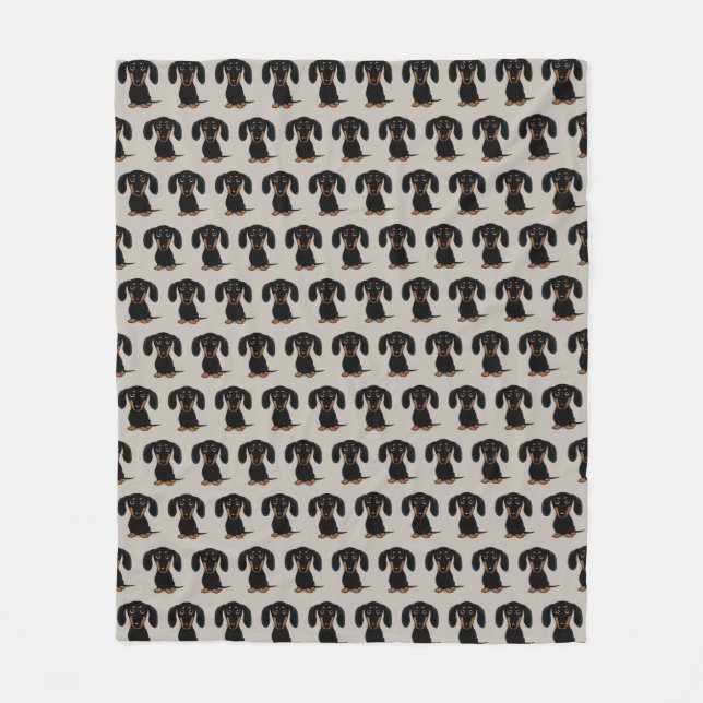 Cute Black and Tan Dachshund | Wiener Dogs Pattern Fleece Blanket (Front)