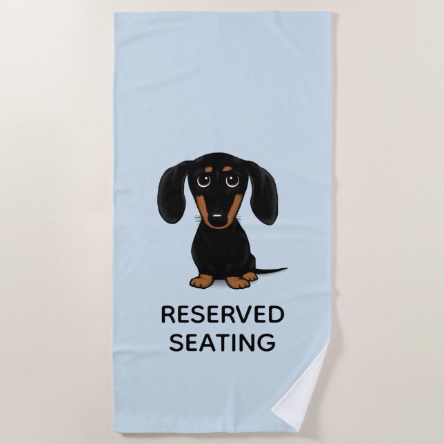 Cute Black and Tan Dachshund with Custom Text Beach Towel (Front)