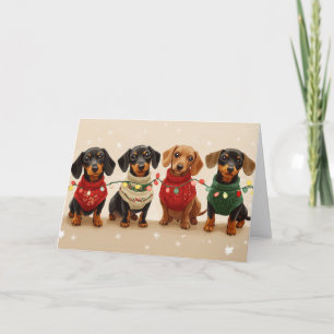 Cute Black and Tan Dachshunds Christmas Holiday Card