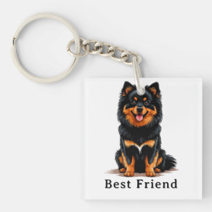 Cute Black and Tan Pomeranian Puppy Key Ring