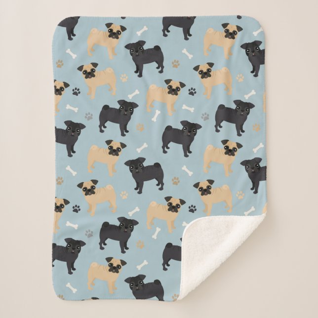 Cute Black and Tan Pugs Pattern Sherpa Blanket (Front)