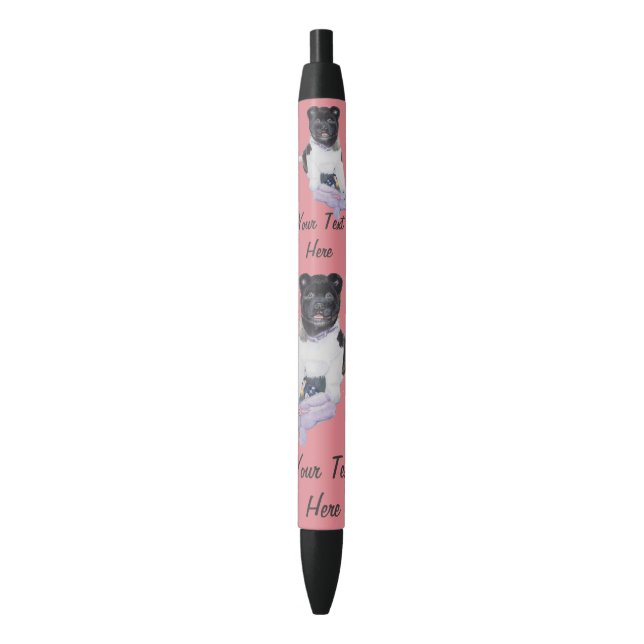 cute black and white akita puppy with teddy bear ink pen (Front Vertical)