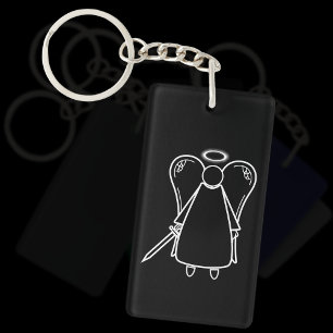Cute Black and White Avenging Angel (double-sided) Key Ring